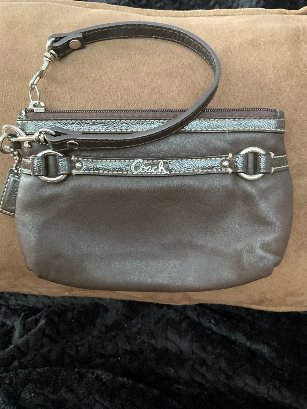 Coach Leather Wristlet Clutch Pouch Brown